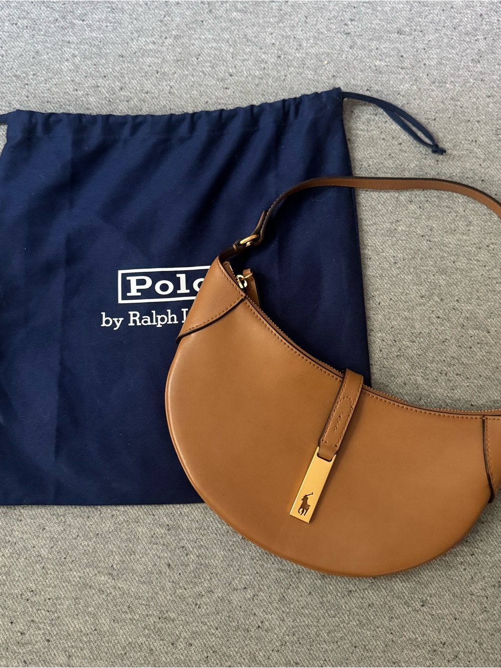Polo by Ralph Lauren Caramel Calfskin Crescent Shoulder Bag with Gold Hardware - Picture 2 of 9